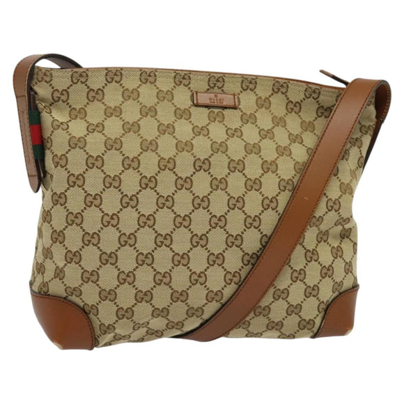 GUCCI GG Canvas Web Sherry Line Shoulder Bag Beige Gold 337598 Auth 140780