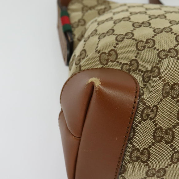 GUCCI GG Canvas Web Sherry Line Shoulder Bag Beige Gold 337598 Auth 140780