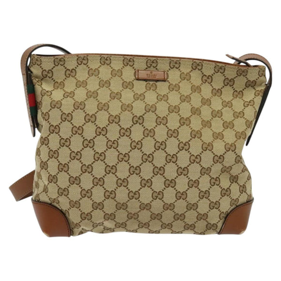 GUCCI GG Canvas Web Sherry Line Shoulder Bag Beige Gold 337598 Auth 140780