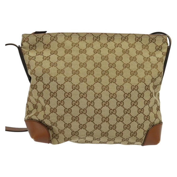 GUCCI GG Canvas Web Sherry Line Shoulder Bag Beige Gold 337598 Auth 140780