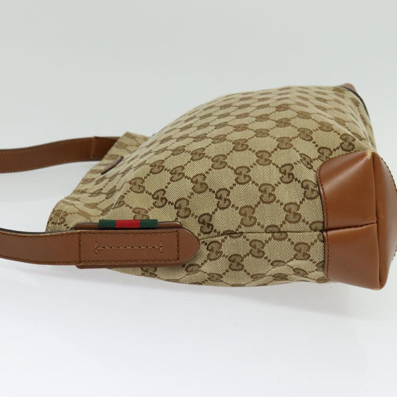 GUCCI GG Canvas Web Sherry Line Shoulder Bag Beige Gold 337598 Auth 140780