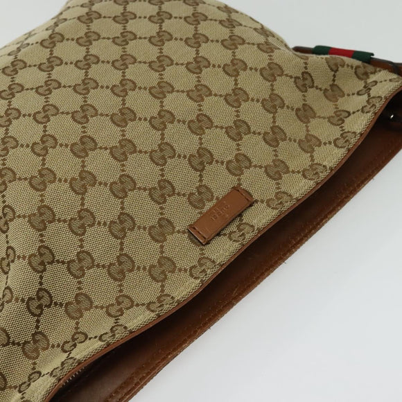 GUCCI GG Canvas Web Sherry Line Shoulder Bag Beige Gold 337598 Auth 140780