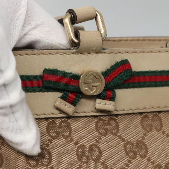 GUCCI GG Canvas Web Sherry Line Tote Bag Beige Gold 257062 Auth 140783