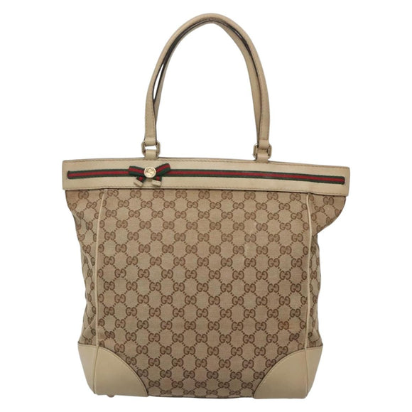 GUCCI GG Canvas Web Sherry Line Tote Bag Beige Gold 257062 Auth 140783