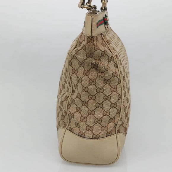 GUCCI GG Canvas Web Sherry Line Tote Bag Beige Gold 257062 Auth 140783
