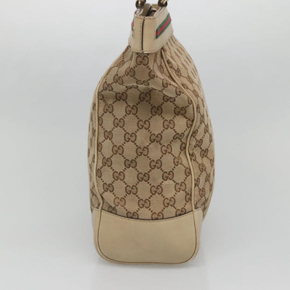 GUCCI GG Canvas Web Sherry Line Tote Bag Beige Gold 257062 Auth 140783