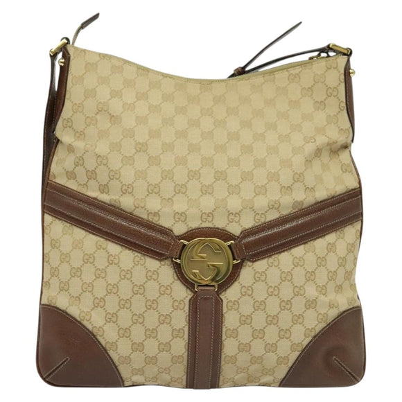 GUCCI GG Canvas Shoulder Bag Beige Gold 115568 Auth 140785