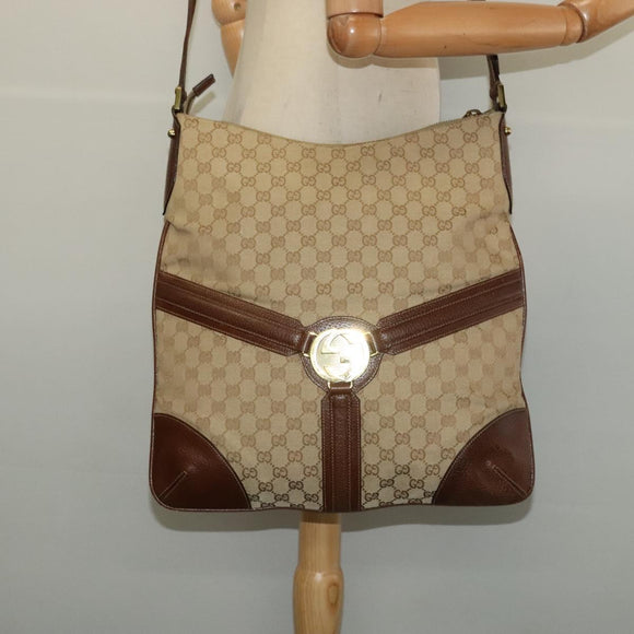 GUCCI GG Canvas Shoulder Bag Beige Gold 115568 Auth 140785