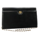 GUCCI Chain Shoulder Bag Suede Black Gold Auth 140787-1