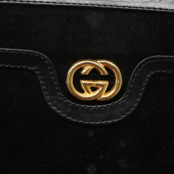 GUCCI Chain Shoulder Bag Suede Black Gold Auth 140787