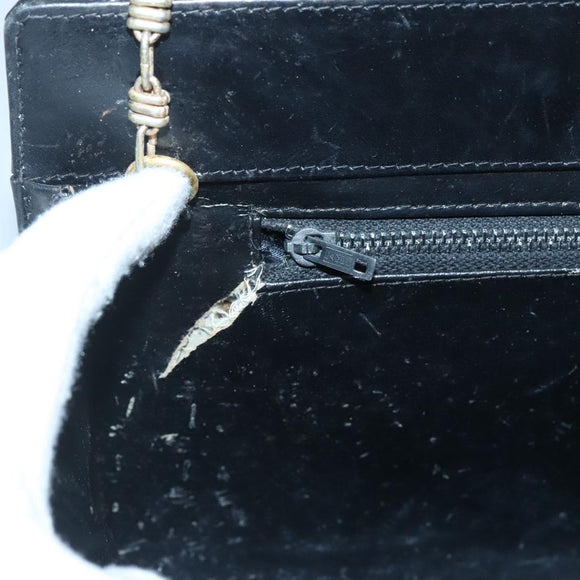 GUCCI Chain Shoulder Bag Suede Black Gold Auth 140787