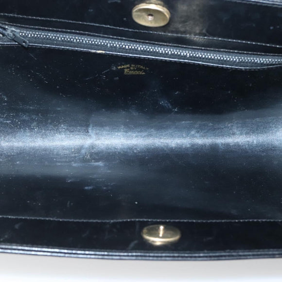 GUCCI Chain Shoulder Bag Suede Black Gold Auth 140787