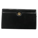 GUCCI Chain Shoulder Bag Suede Black Gold Auth 140787-13