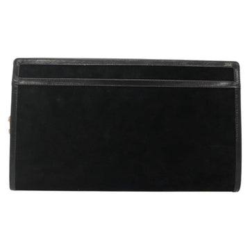 GUCCI Chain Shoulder Bag Suede Black Gold Auth 140787 - 0