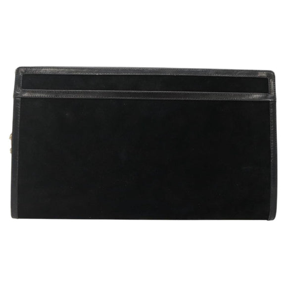 GUCCI Chain Shoulder Bag Suede Black Gold Auth 140787