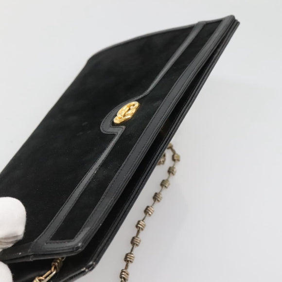 GUCCI Chain Shoulder Bag Suede Black Gold Auth 140787