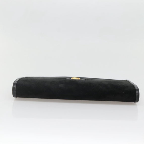 GUCCI Chain Shoulder Bag Suede Black Gold Auth 140787