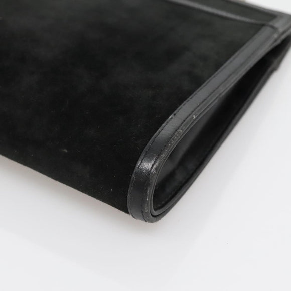 GUCCI Chain Shoulder Bag Suede Black Gold Auth 140787