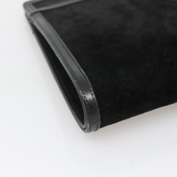 GUCCI Chain Shoulder Bag Suede Black Gold Auth 140787