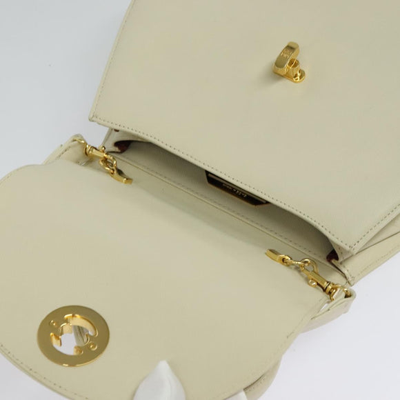 GIVENCHY Hand Bag Leather 2way Ivory Gold Auth 140792