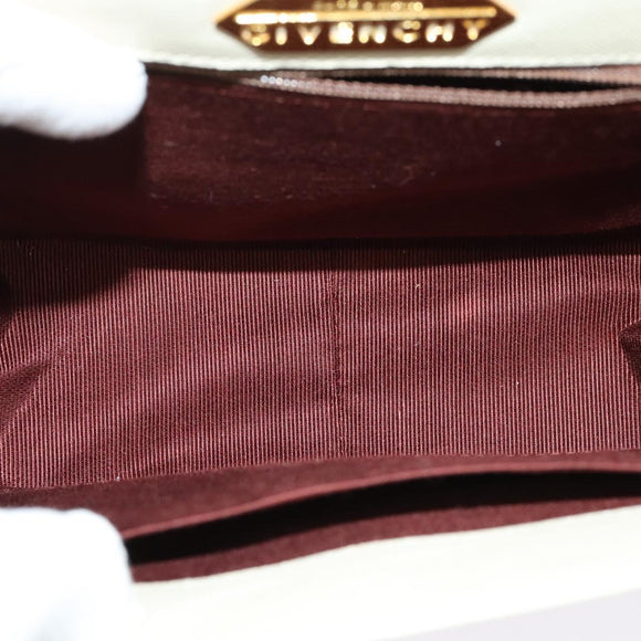 GIVENCHY Hand Bag Leather 2way Ivory Gold Auth 140792