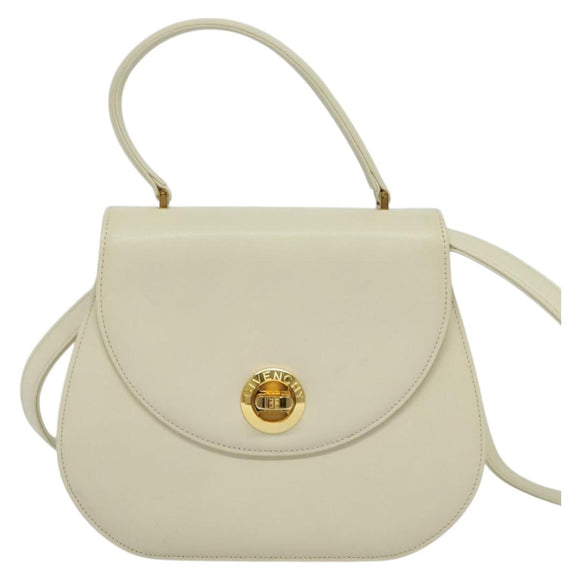 GIVENCHY Hand Bag Leather 2way Ivory Gold Auth 140792