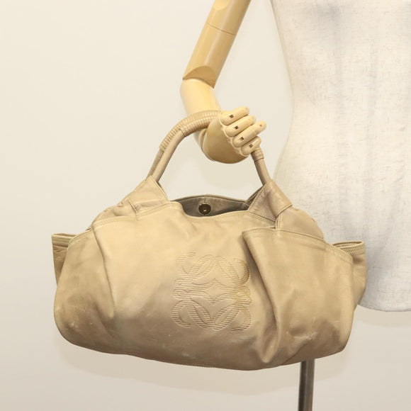 LOEWE Nappa Aire Hand Bag Leather Beige Gold Auth 140795
