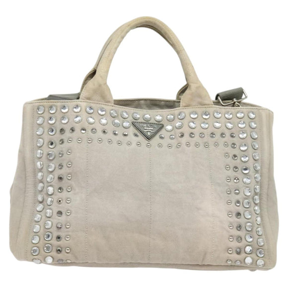 PRADA Bijoux Kanapa MM Tote Bag Canvas 2way Gray Auth 140797