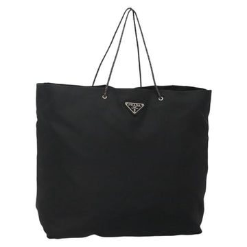 PRADA Tote Bag Nylon Black Silver Auth 140799
