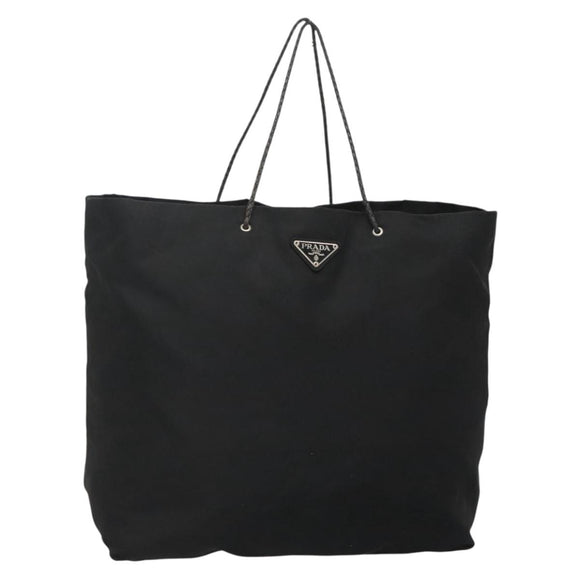 PRADA Tote Bag Nylon Black Silver Auth 140799