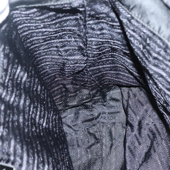 PRADA Tote Bag Nylon Black Silver Auth 140799