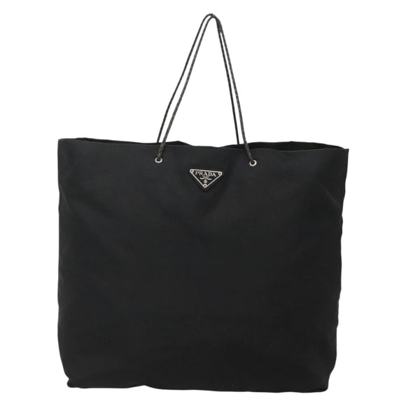 PRADA Tote Bag Nylon Black Silver Auth 140799