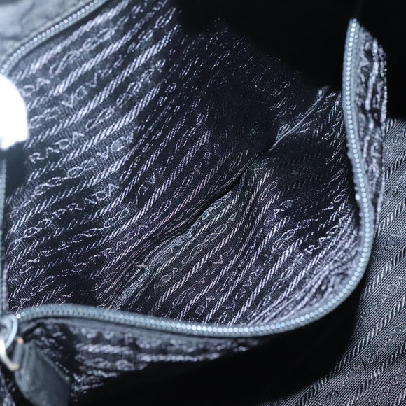 PRADA Tote Bag Nylon Black Silver Auth 140799