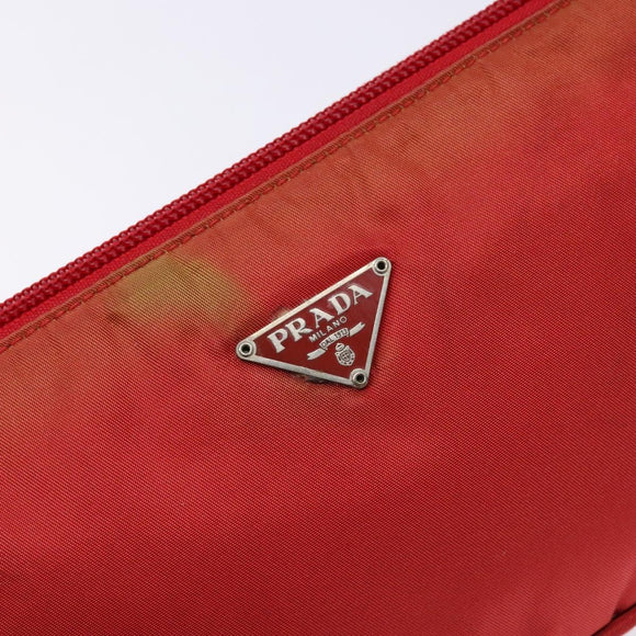 PRADA Accessory Pouch Nylon Red Silver Auth 140805