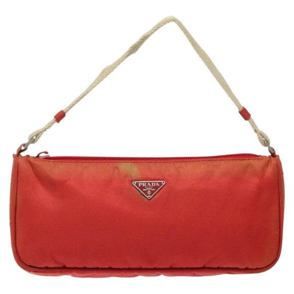 PRADA Accessory Pouch Nylon Red Silver Auth 140805
