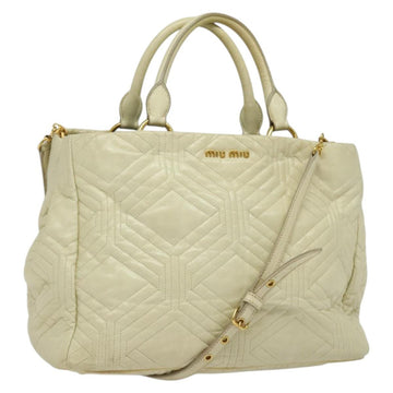 Miu Miu Hand Bag Leather 2way Ivory Gold Auth 140806