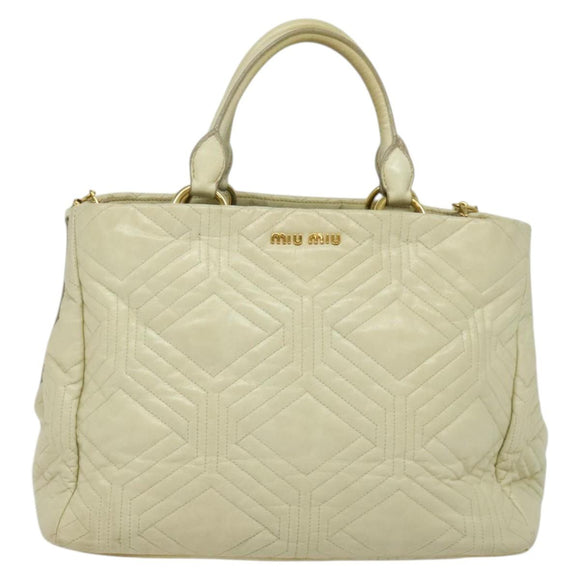Miu Miu Hand Bag Leather 2way Ivory Gold Auth 140806