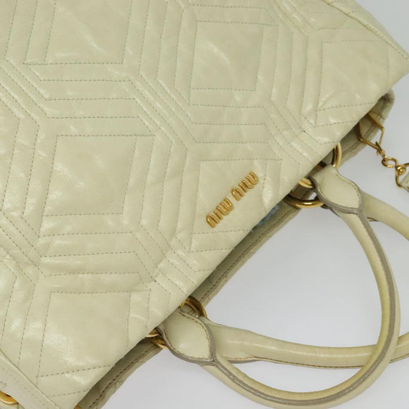 Miu Miu Hand Bag Leather 2way Ivory Gold Auth 140806