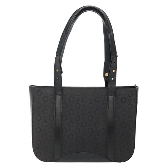 CELINE C Macadam Canvas Tote Bag Black Gold Auth 140814