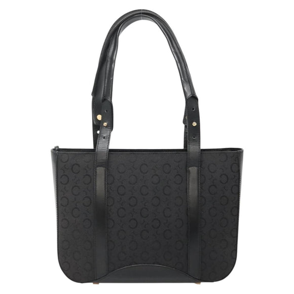 CELINE C Macadam Canvas Tote Bag Black Gold Auth 140814