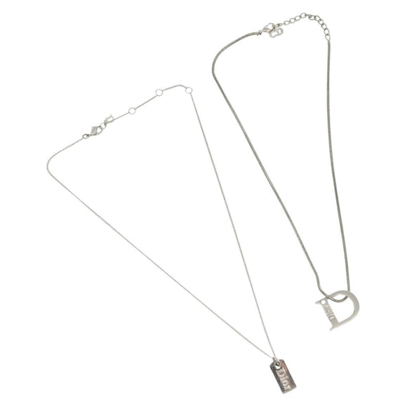 Christian Dior Necklace metal 2Set Silver Auth 140824