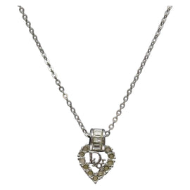 Christian Dior Heart Logo Necklace metal Silver Auth 140826