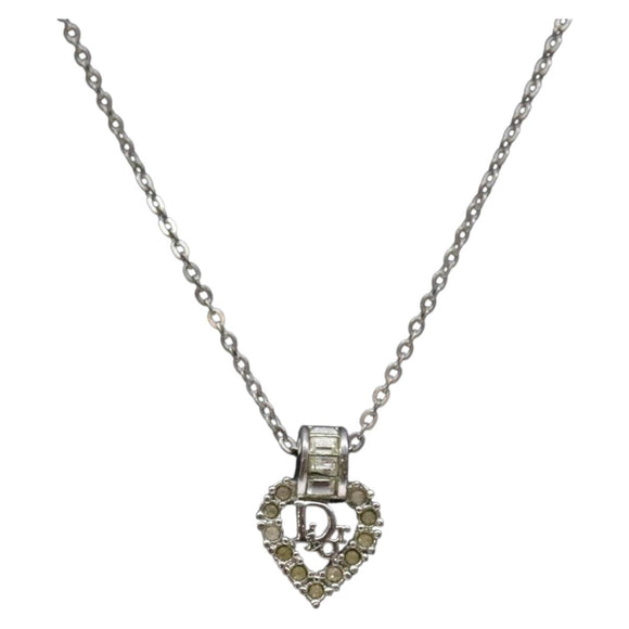 Christian Dior Heart Logo Necklace metal Silver Auth 140826