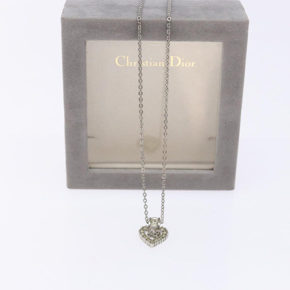 Christian Dior Heart Logo Necklace metal Silver Auth 140826