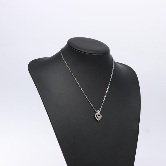 Christian Dior Heart Logo Necklace metal Silver Auth 140826