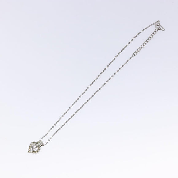 Christian Dior Heart Logo Necklace metal Silver Auth 140826