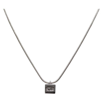 Christian Dior Cube Logo Necklace metal Silver Auth 140827