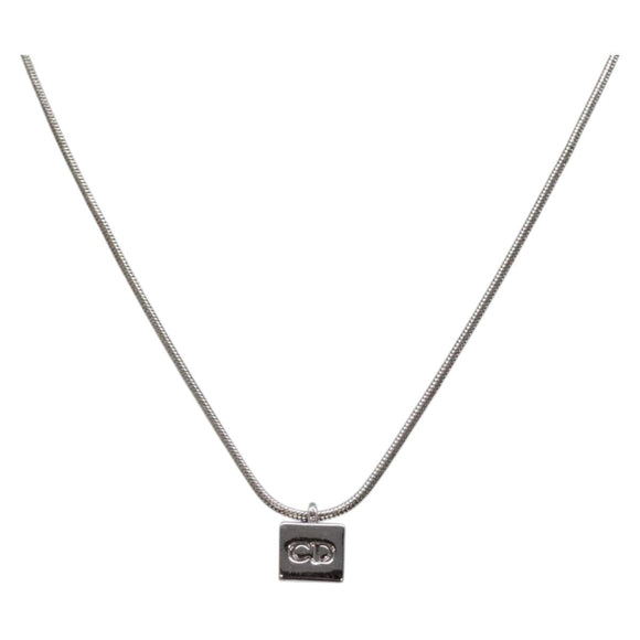 Christian Dior Cube Logo Necklace metal Silver Auth 140827