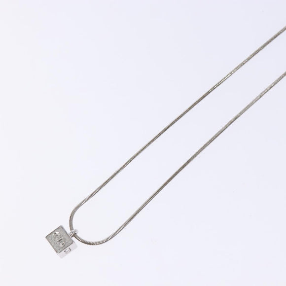 Christian Dior Cube Logo Necklace metal Silver Auth 140827