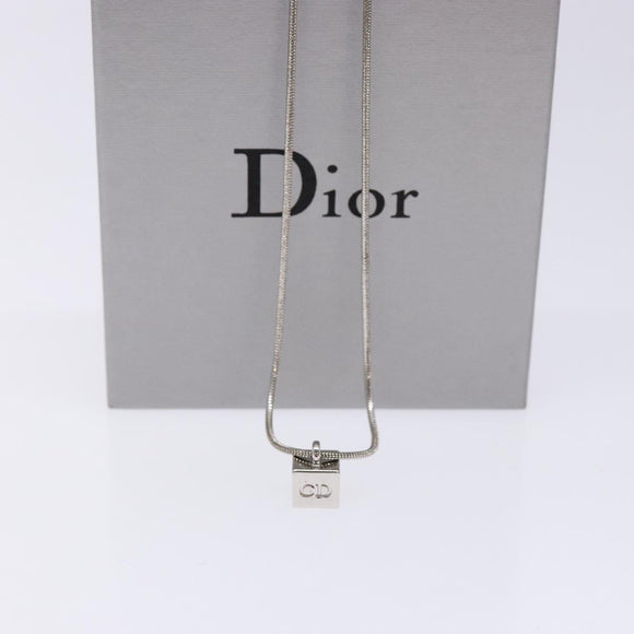 Christian Dior Cube Logo Necklace metal Silver Auth 140827
